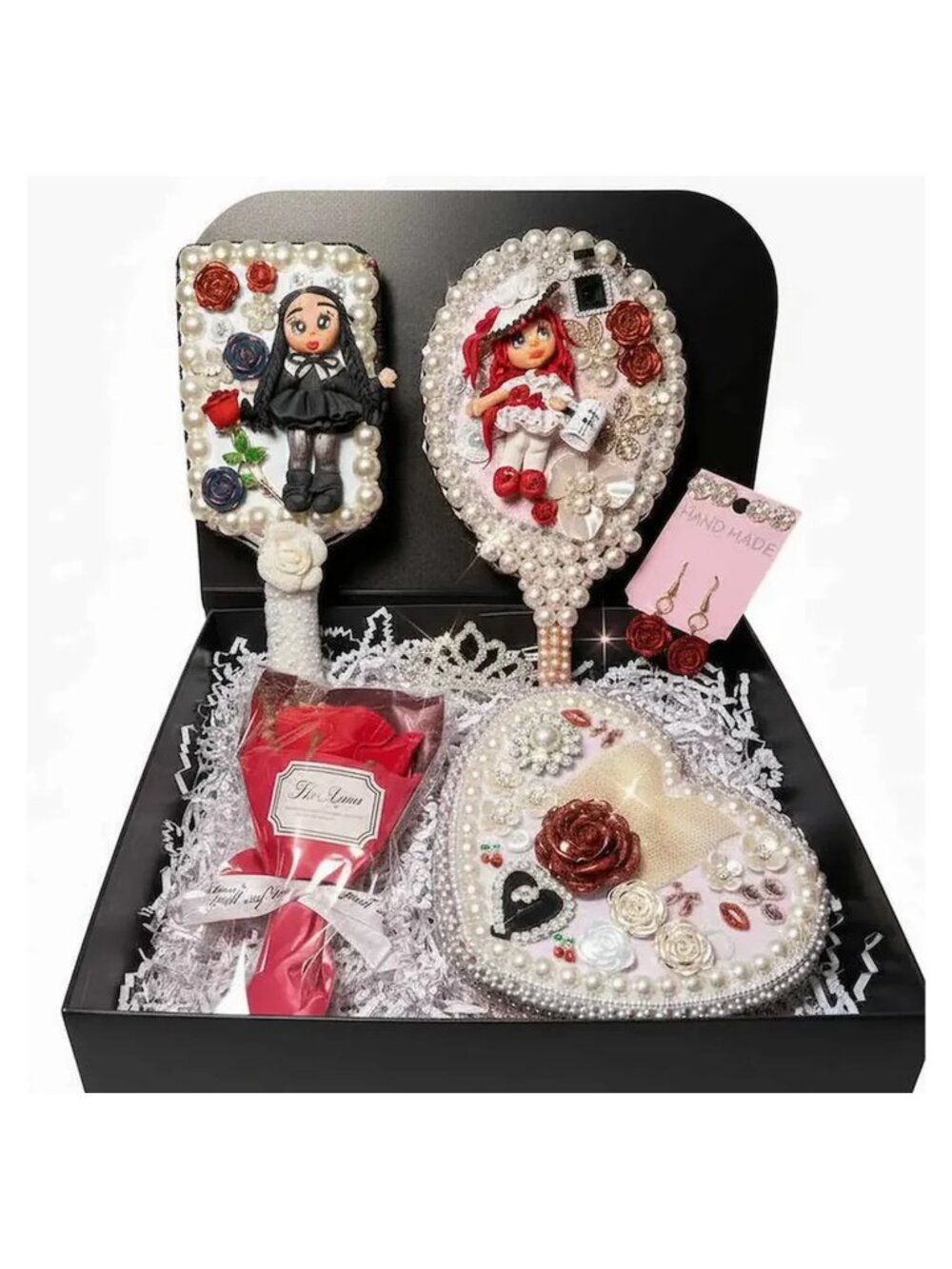 Vanity Gift Set | Decorated Mirror, Hair Brush & Jewelry Box